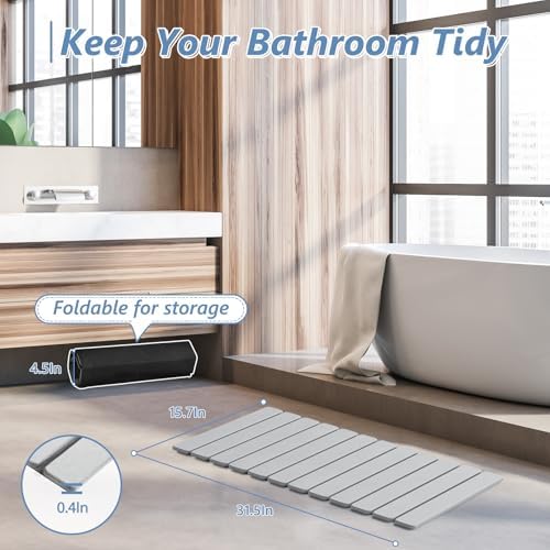 AWW Foldable Stone Bath Mat, Diatomaceous, 31.5"x15.7", Light Grey - Image 6
