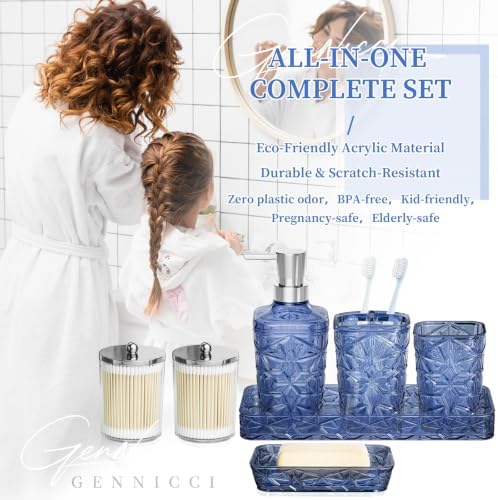 Bathroom Accessory Set, 9-Piece Blue Bathroom Set with Trash Can, Toilet Brush, Soap Dispenser, Soap Dish, Toothbrush Holder, Tumbler, Q-tip Holders & Tray, for Hotel/Apartment, Housewarming Gift - Image 7