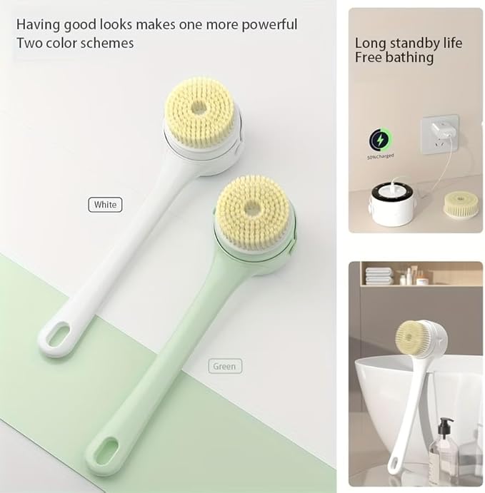 Electric Body Brush Back Scrubber for Shower, Waterproof Long Dual Handle Power Body Scrubber with 5 Heads, Bath Brush 3 Speeds, for Cleansing,Exfoliating and Massaging Skin,Gift for Birthday Holiday