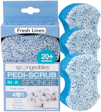 Spongeables Pedi Scrub Foot Exfoliating 20+ Wash Sponge, Fresh Linen, 3 Count by Spongeables