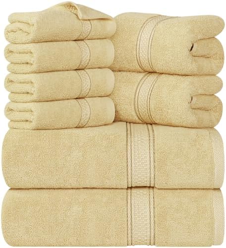 Utopia Towels 8-Piece Premium Towel Set, 2 Bath Towels, 2 Hand Towels, and 4 Wash Cloths, 600 GSM 100% Ring Spun Cotton Highly Absorbent Towels for Bathroom, Gym, Hotel, and Spa (Beige) by UTOPIATOWELS