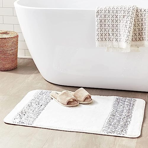 Zahari Home Sinatra Modern Bathroom Rug Classic Luxury Bath Rug Contemporary Decor Stylish Bath Mat for Shower Unique Design White Bathroom Rug Bath Shower Tub Decor Bling by ZahariHome