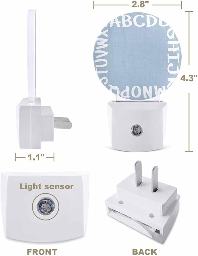 Night Lights Auto Sensor Alphabet Night Light Teal Blue Modern Minimalist Letter Round Lamp Plug-in LED Nightlights Dusk to Dawn for Living Room Bedroom Bathroom Hallway Wall Decor