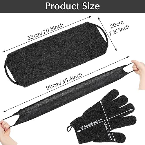 Anezus Exfoliating Back Scrubber Bath Gloves Set, Exfoliating Shower Towel with Shower Gloves for Body Scrub, Back Cleaner Wash Gloves to Remove Dead Skin (Black) - Image 7