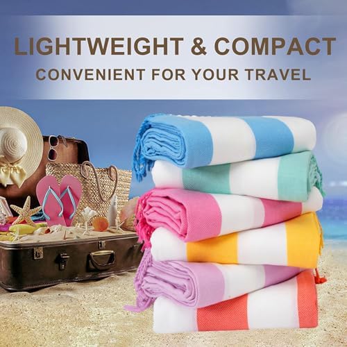 Genovega 4 Packs Oversized Turkish Beach Towels Thin Quick Dry Sand Free Pool Swim Bathing Towel Extra Large Travel Blanket Adult Essentials Accessories Summer Vacation Stripe - Image 6