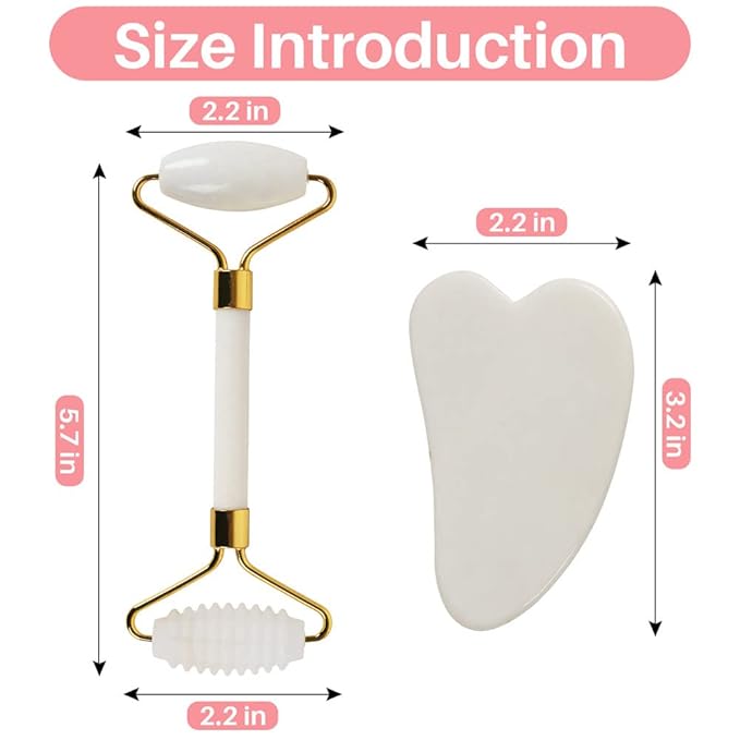 shenghang Jade Face Roller and Gua Sha Set for Face Eyes Forehead Neck Body Muscle Relaxing and Relieve Fine Lines and Wrinkles