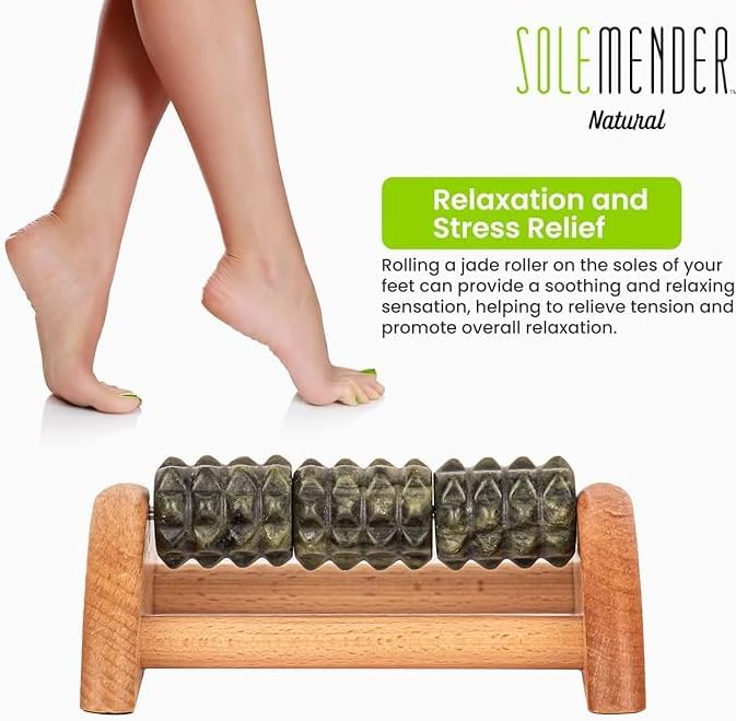 Natural Jade Foot Massager – Stress Relief, Muscle Relaxation and Improved Circulation – Wooden Foot Roller for Plantar Fasciitis, Neuropathy Pain and Deep Tissue Massage at Home