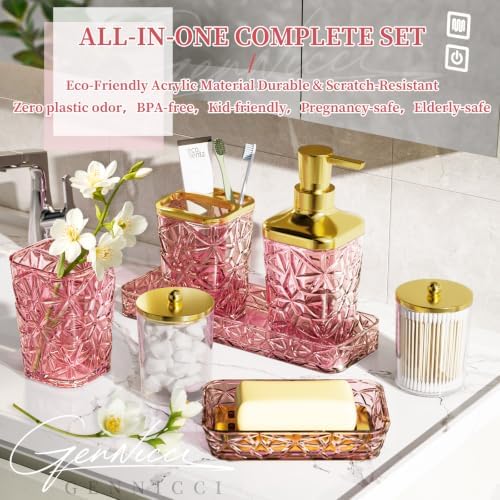 Bathroom Accessory Set, 9-Piece Pink Bathroom Set with Trash Can, Toilet Brush, Soap Dispenser, Soap Dish, Toothbrush Holder, Tumbler, Q-tip Holders & Tray, for Hotel/Apartment, Housewarming Gift - Image 3