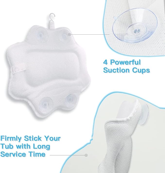 Beautybaby Bathtub Spa Pillow, Non-Slip 4 Strong Suction Cups, Bath Pillows for Tub, Head, Neck, Shoulder Support, Breathable Relax Comfort