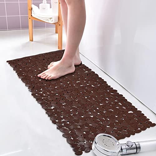 Pebble Shower Mat for Bathtub Non Slip Mat 35"X16" with Suction Cups,Brown - Image 7