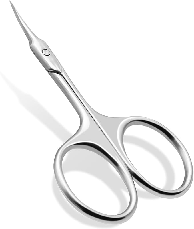 Lermende Cuticle Scissors Extra Fine Curved, Portable Stainless Steel Manicure Scissors with Sharp Curved Blade, Multi-Purpose Russian Manicure Cuticle Trimmer. (Silver, Round Handle)