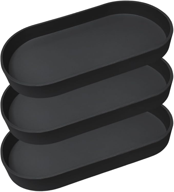 Black Small Tray (11.8 inch), 3 Pack Oval Tray for Kitchen Counter, Bathtub Bathroom Vanity Items, Countertop Organizer, Coffee Accessory, Bar, Serving Seasoning, Salt and Pepper, Soap.