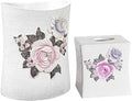 Zahari Home 2pc Michelle Bathroom Set Waste Basket & Tissue Cover Modern Classic Decor Stylish Unique Design Beautiful Floral Bathroom Accessories Set by ZahariHome