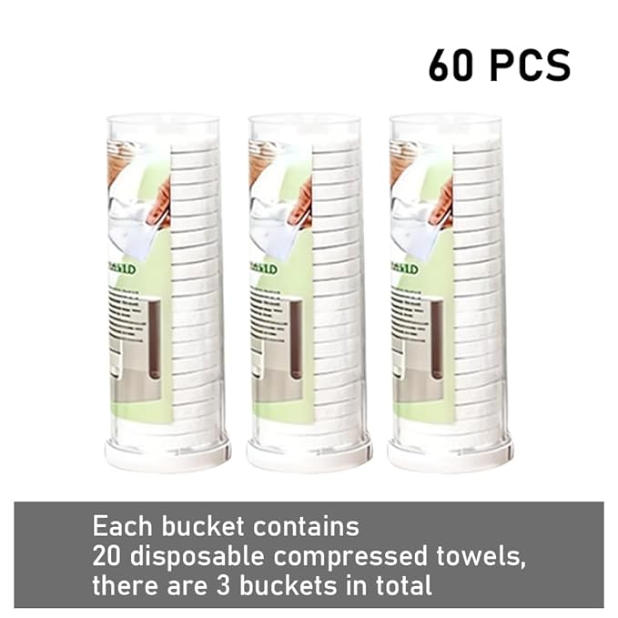 Towel Refills for Hot Face Towel Heater Machine, 60 Pcs Disposable Compressed Face Towels for Smart Towel Warmer, 3 Buckets, 20 Pcs Per Bucket