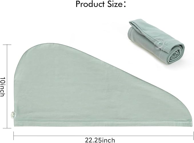 Tee Shirt Drying Wrap, Frizz Free, Soft & Lightweight&Flexible, Hair Drying Turban, Gentle Drying Towel Wrap with Button, for Long Hair (Sage)
