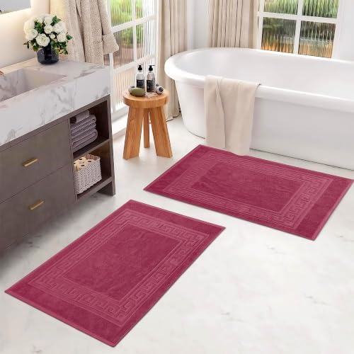 Superior Heavyweight Cotton Bath Mats, 2-Piece Rugs For Bathroom Accessories, Washable Rug For Shower, Toilet, Modern Decor, No Backing, Luxury Hotel And Spa Quality, Set of 2, 22" x 35", Burgundy - Image 2