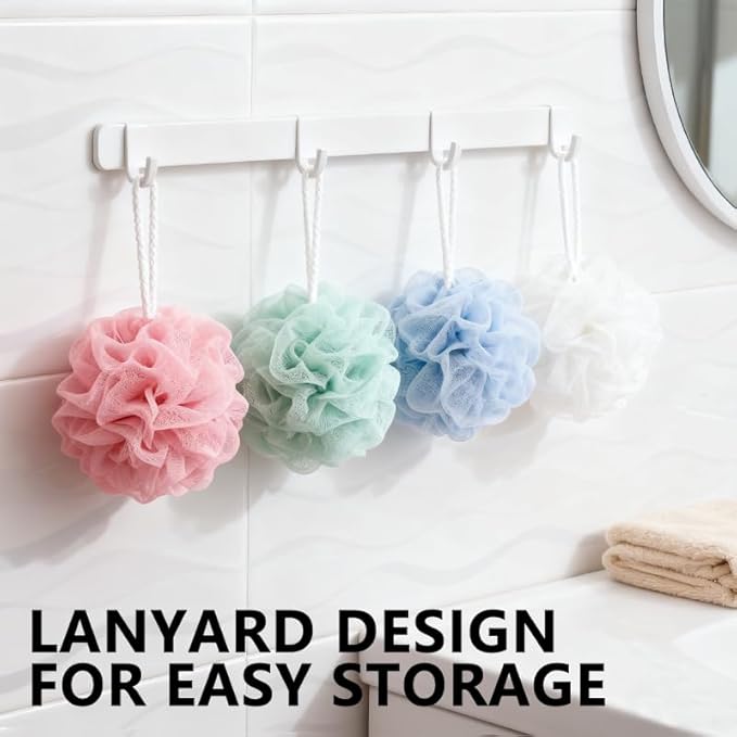 Shower Loofah Sponge for Men Women Loofah Exfoliating Body Scrubber 4 Color Mesh Shower Pouf Balls for Body Wash