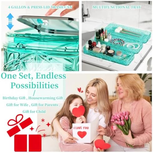 Bathroom Accessory Set, 9-Piece Teal Bathroom Set with Trash Can, Toilet Brush, Soap Dispenser, Soap Dish, Toothbrush Holder, Tumbler, Q-tip Holder & Tray, for Hotel/Apartment, Housewarming Gift - Image 6