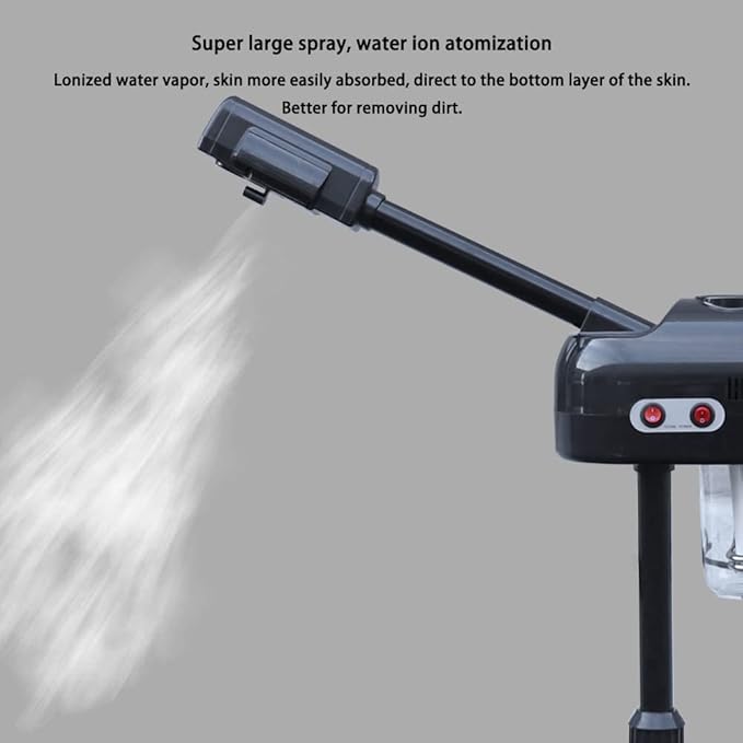 LCD Ozone Facial Steamer, Professional Salon Spa Steamer Beauty Equipment, Spray 107.6℉ Warm Steam, 360° Rotatable Nozzle, Timer Function, Adjustable Height, Rolling Wheels