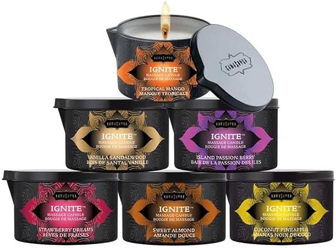 KAMA SUTRA Ignite Massage Candle - Coconut Oil and Soy Based - Tropical Mango Scented, 6 oz Candle Melts into a Warm Massage Oil, Couples Massage, Pour Spout Massage Candle