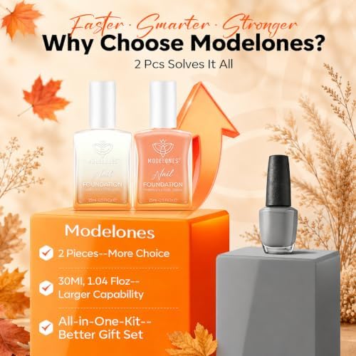 Modelones Nail Strengthener and Growth, Milky White Nude Orange Nail Polish - Image 4