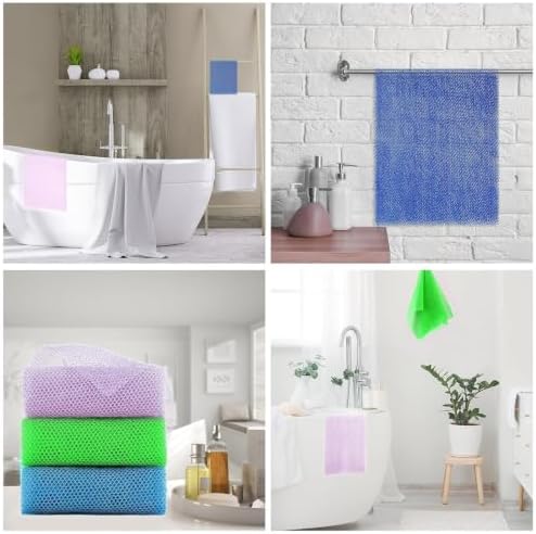 UJFQBH 3 Pieces African exfoliating net African Net Long Net Bath Sponge Exfoliating Shower Body Scrubber Back Scrubber Skin Smoother,Great for Daily Use (Purple, Blue, Green) - Image 7