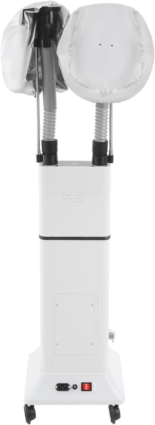 800W Nano Hooded Hair Steamer, Professional Micro Mist Hair Care Steamer with 2 Steam Caps, Salon Hair Deep Conditioning Machine with Adjustable TEM 33.8-167℉ & Timer for Home Salon SPA Use (White)