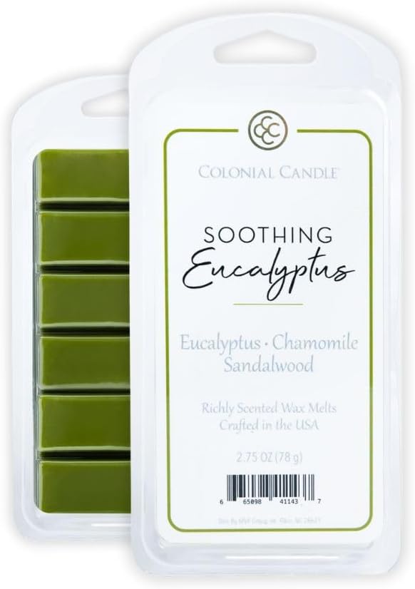 Colonial Candle Soothing Eucalyptus Wax Melts, Wax Melt Warmer Cubes, Long Lasting Scented Wax Warmer Cubes, 4 Pack, 6 Cubes Each - Made in The USA