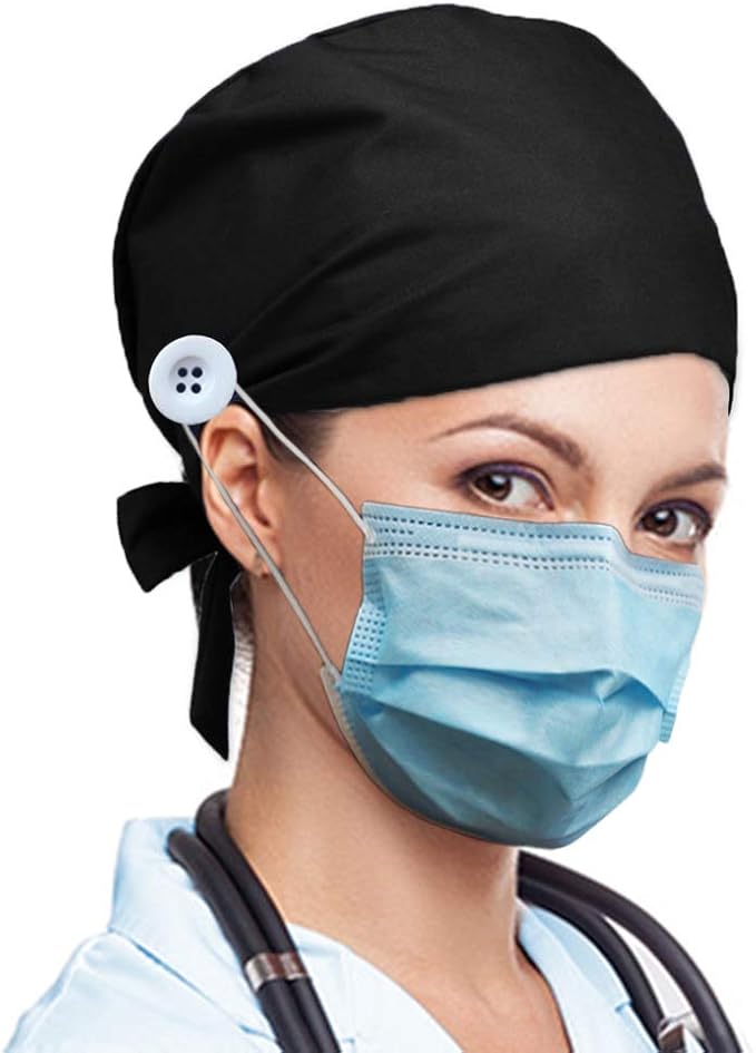 Gourd-Shaped Working Cap with Button, Adjustable Tie Back Hat Sweatband Hair Cover for Women Men, Multiple Color