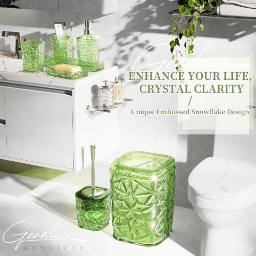 Bathroom Accessory Set, 9-Piece Green Bathroom Set with Trash Can, Toilet Brush, Soap Dispenser, Soap Dish, Toothbrush Holder, Tumbler, Q-tip Holders & Tray, for Hotel/Apartment, Housewarming Gift - Image 3