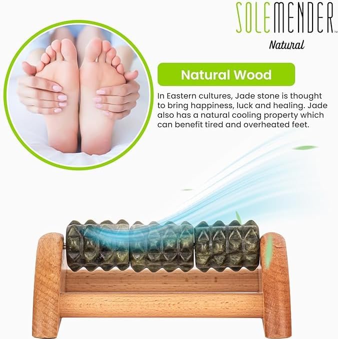 Natural Jade Foot Massager – Stress Relief, Muscle Relaxation and Improved Circulation – Wooden Foot Roller for Plantar Fasciitis, Neuropathy Pain and Deep Tissue Massage at Home