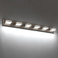 SineRise LED Modern Bathroom Vanity Light Fixtures (6-Light, 48-Inch, Dimmable), Brown Wood Painted Modern Acrylic Bathroom Wall Lighting Fixtures Over Mirror (Cool White 6000K)