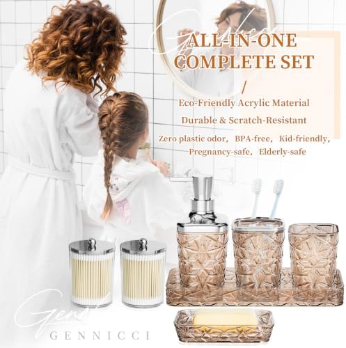 Bathroom Accessory Set, 9-Piece Brown Bathroom Set with Trash Can, Toilet Brush, Soap Dispenser, Soap Dish, Toothbrush Holder, Tumbler, Q-tip Holders & Tray, for Hotel/Apartment, Housewarming Gift - Image 7