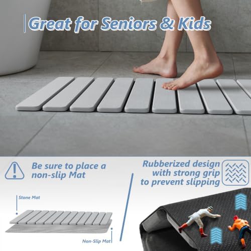 AWW Foldable Stone Bath Mat, Diatomaceous, 31.5"x15.7", Light Grey - Image 3