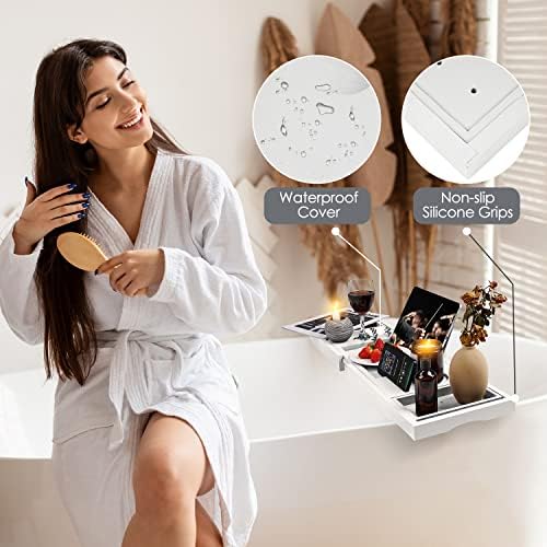 Foldable Bathtub Tray Caddy with Soap Dish Adjustable 29.5-43''White - Image 5