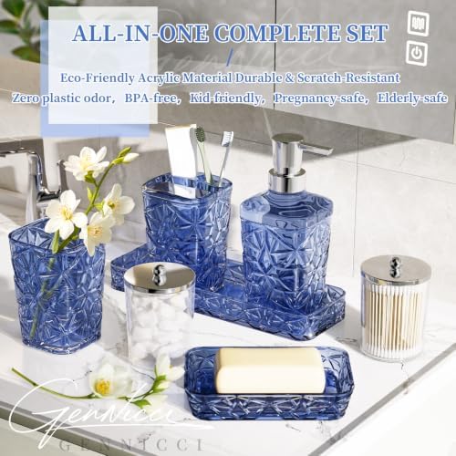 Bathroom Accessory Set, 9-Piece Blue Bathroom Set with Trash Can, Toilet Brush, Soap Dispenser, Soap Dish, Toothbrush Holder, Tumbler, Q-tip Holders & Tray, for Hotel/Apartment, Housewarming Gift - Image 4