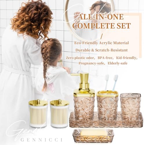 Bathroom Accessory Set, 9-Piece Brown Bathroom Set with Trash Can, Toilet Brush,Soap Dispenser, Soap Dish, Toothbrush Holder, Tumbler, Q-tip Holders,Tray,for Hotel/Apartment/Housewarming - Image 6