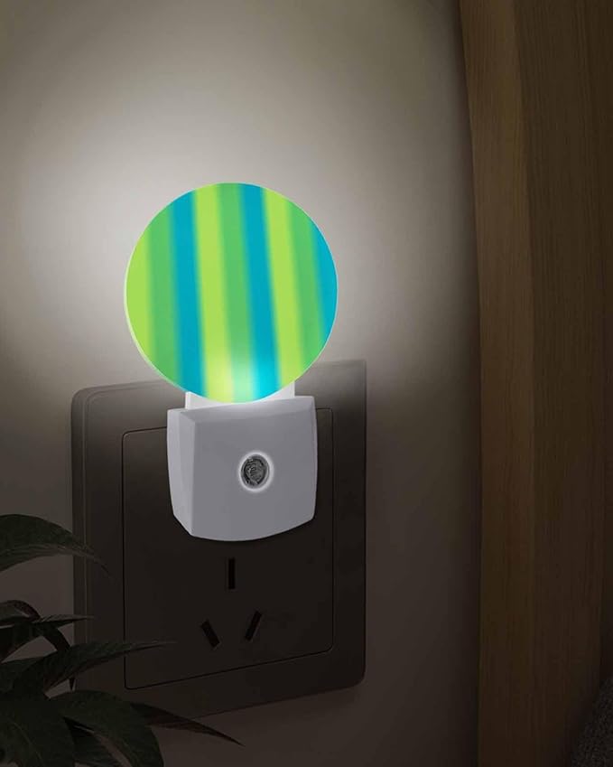 Night Lights Auto Sensor Sage Green Blue Night Light Gradient Color Stripe Round Lamp Plug-in LED Nightlights Dusk to Dawn for Living Room Bedroom Bathroom Hallway Wall Decor