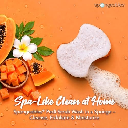 Spongables Pedi Scrub Foot Exfoliating 20+ Wash Sponge, Papaya, 1 Count - Image 2