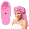 ELEBOX Extra Large Shower Cap for Braids/Curly Hair/Dreadlock | Reusable Waterproof Long Bonnets for Women Bath/Swim/Cooking/Cleaning/Spa | XL Bathing Cap with Adjustable Drawstring & Button, Pink