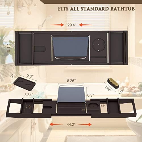 Bathtub Caddy Tray for Luxury Bath - Bamboo Waterproof Expandable Bath Table Over Tub with Wine and Book Holder and Free Soap Dish (Brown) - Image 6