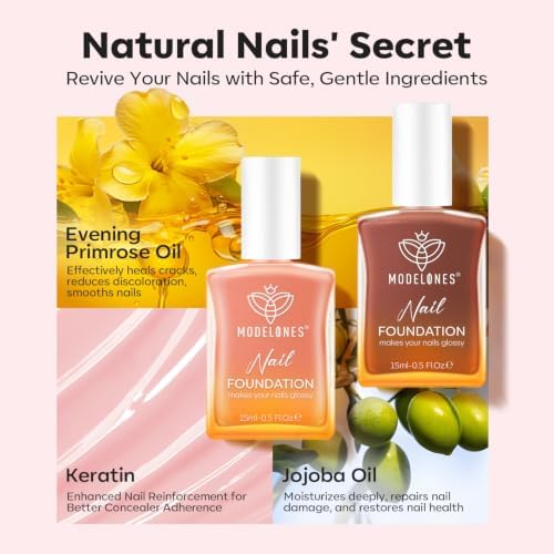 modelones Nail Strengthener and Growth, 2PCS Pink Berry Brown Nail Polish - Image 6