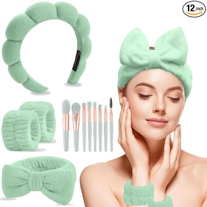 CAZYTOYZ Sponge Spa Headbands for Women Wristband Set Puffy Makeup Brush Headband Set for Washing Face Soft Towel Skin Care Head Band Cute Hair Band Shower