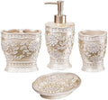 Zahari Home 4pc Rose Vine Bathroom Accessories Sets Lotion Pump, Tumbler, Tooth Brush Holder and Soap Dish Unique Design Beige Bathroom Set by ZahariHome