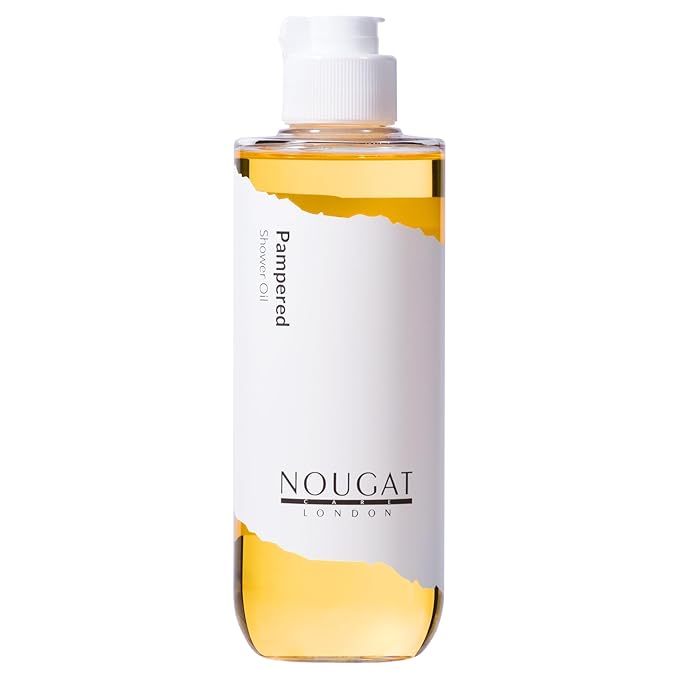 NOUGAT Pampered Shower Oil for Daily Bath Routine, Transforming Oil-to-Milk Body Cleanser for Makeup & Sunscreen Removal, Hydrating Botanical Wash for Dry Skin Relaxation at Home, Exotic Scent, 372g