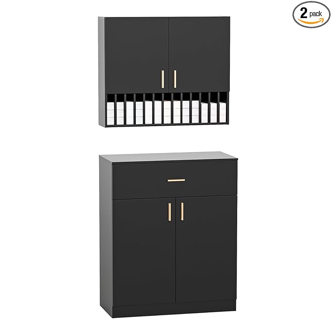 Salon Staion Hair Color Bar Organizers, Hair Color Rack, Barber Station Cabinet with Drawers & Adjustable Shelves, Wall Mounted Tube Storage Station for Salon Display, Black