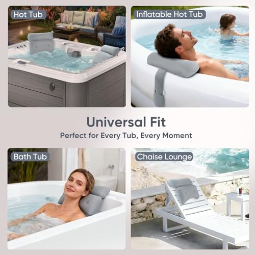2-Pack Dual-Section Pillows (Grey) for Hot Tub, Spa, Bathtub & Pool - Image 5