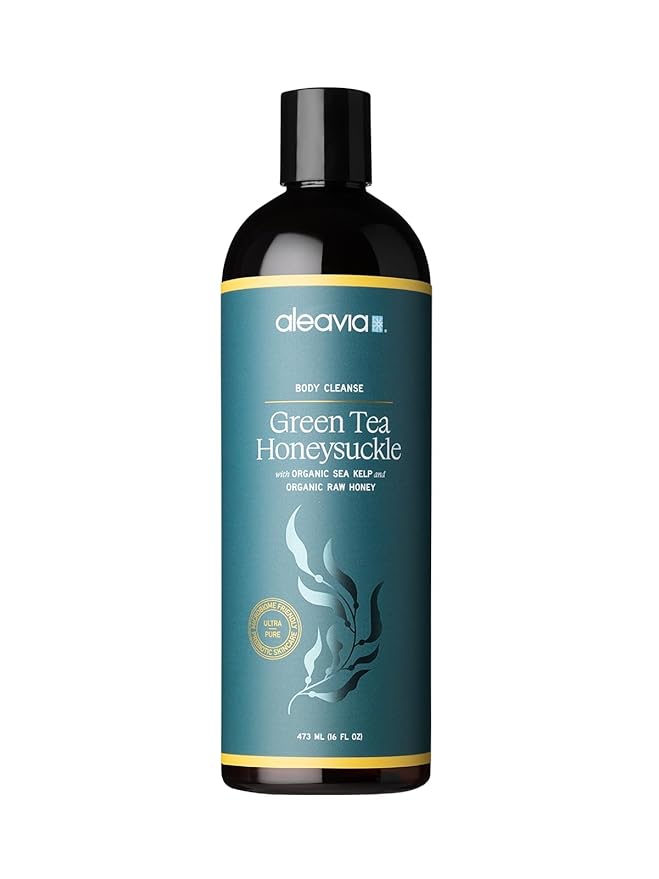 Aleavia Body Cleanse – Organic & All-Natural Prebiotic Body Wash with Raw Honey – Green Tea Honeysuckle Scent – 16 Oz.