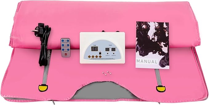 Sauna Blanket, 110V 650W Far Infrared Sauna Blanket Sauna Bag Body Shaper Blankets 35-80℃/ 95-176℉ Portable Saunas Bag Body Shaper Blankets for Beauty Salons, Spas (Pink+Zipper Style)