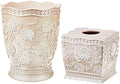 Zahari Home 2pc Rose Vine Bathroom Set Waste Basket & Tissue Cover Modern Classic Decor Stylish Unique Design Beautiful Beige Bathroom Accessories Set by ZahariHome